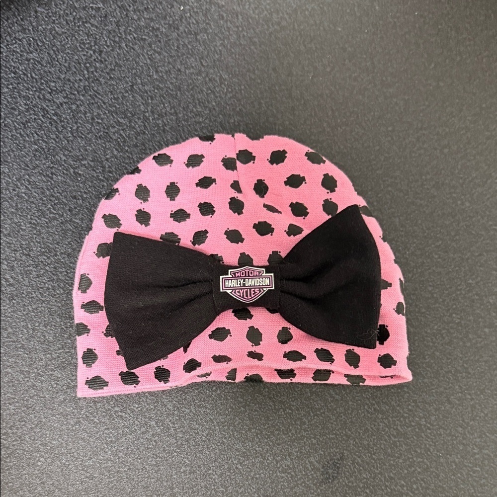 Harley-Davidson Kids Pink and Black Polka Dot Hat